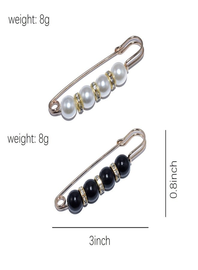 ROFARSO Black & White Safety Pins Brooch Pins for Women Fashion Jewelry, Faux Pearl and Rhinestone Crystal Accessory for Party Wedding Gift, Gift for Women Girl (2pics) - Image 2