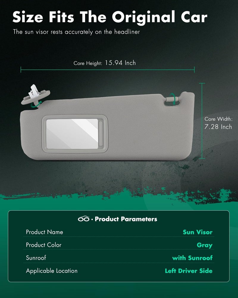 SCITOO Car Sun Visor Assbembly with Mirror Fit for 2012-2017 for Toyota for Camry Gray with Sunroof(Left Driver Side) - Image 2