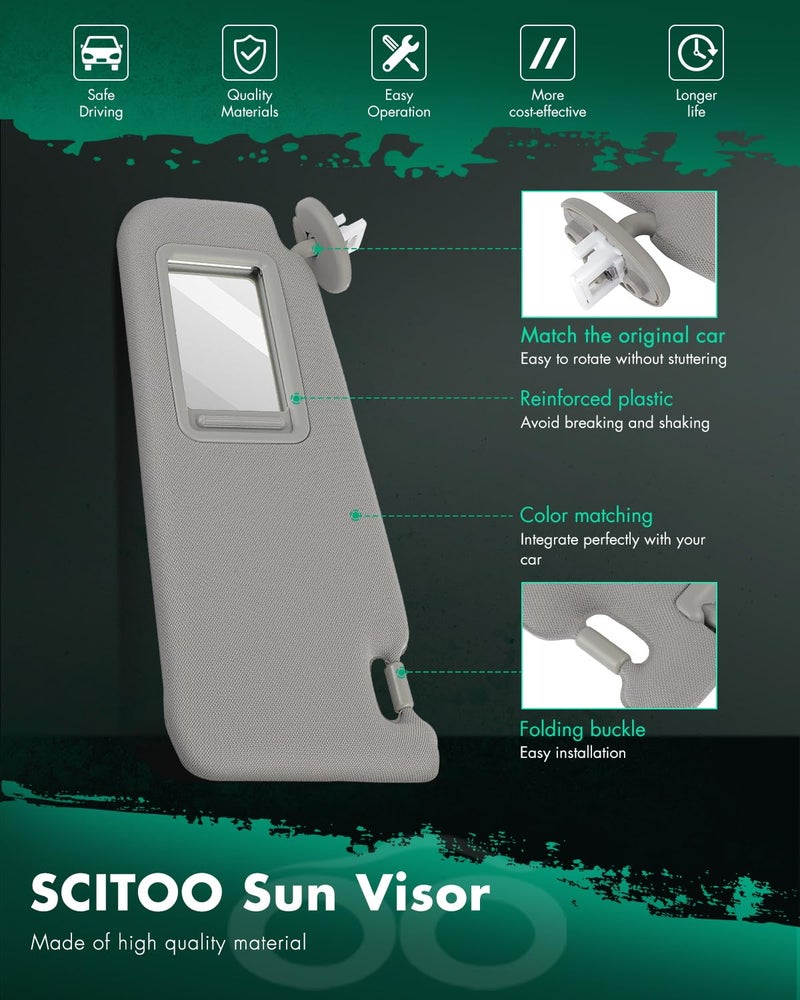 SCITOO Car Sun Visor Assbembly with Mirror Fit for 2012-2017 for Toyota for Camry Gray with Sunroof(Left Driver Side) - Image 3