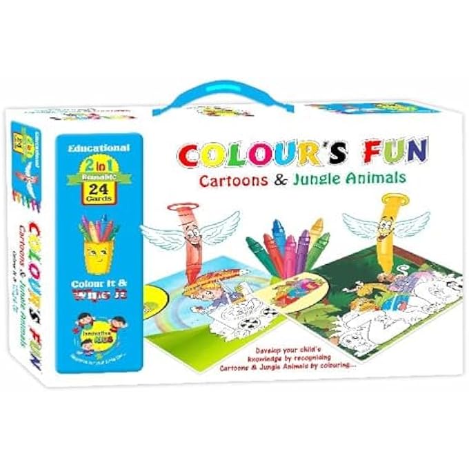 COLOUR'S FUN BIG CARTOONS & PLANETS (24 REUSABLE): DOUBLE THE FUN FOR KIDS - Image 1