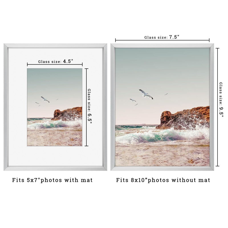 Frametory, 8x10 Metal Picture Frame with Mat for 5x7 Picture & Real Glass, Aluminum Photo Frame Collection (Silver, 1 Pack) - Image 2