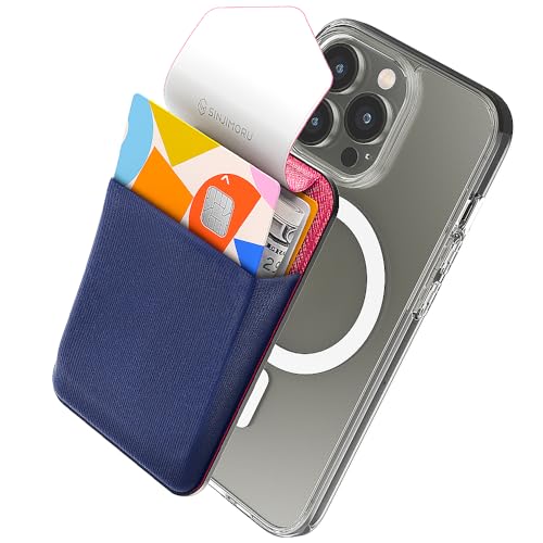 Sinjimoru Privacy Cover Magnetic Card Holder, Magnetic Phone Wallet Stick on as Credit Card Holder Compatible with iPhone 16 15 14 13 12 Series. M-Flap Navy - Image 1