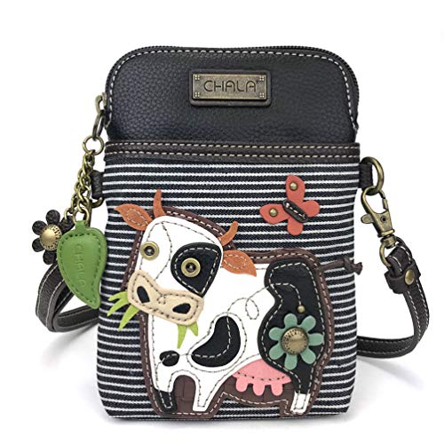 CHALA Farm Animal Collection Cell Phone Crossbody Purse-Women PU Leather/Canvas Multicolor Handbag with Adjustable Strap - Cow - black stripe - Image 2