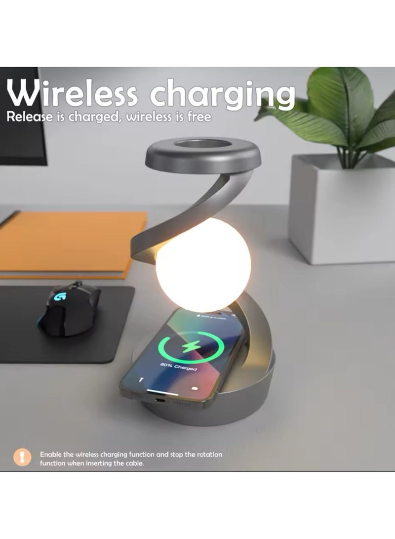 LED 360° Rotating Night Light with Wireless Charger Cordless Desk Lamp Rechargeable LED Levitating Night Light for Living Room - Image 2