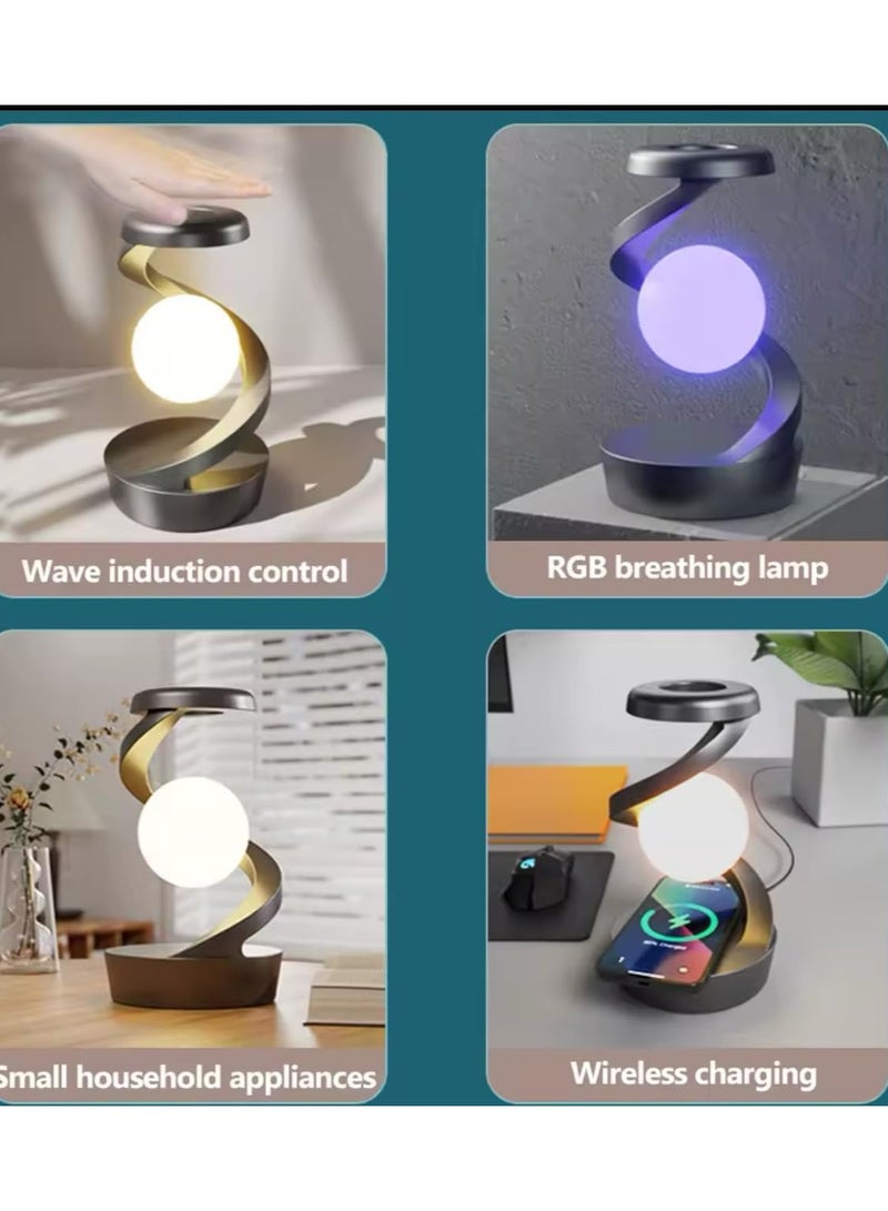 LED 360° Rotating Night Light with Wireless Charger Cordless Desk Lamp Rechargeable LED Levitating Night Light for Living Room - Image 4