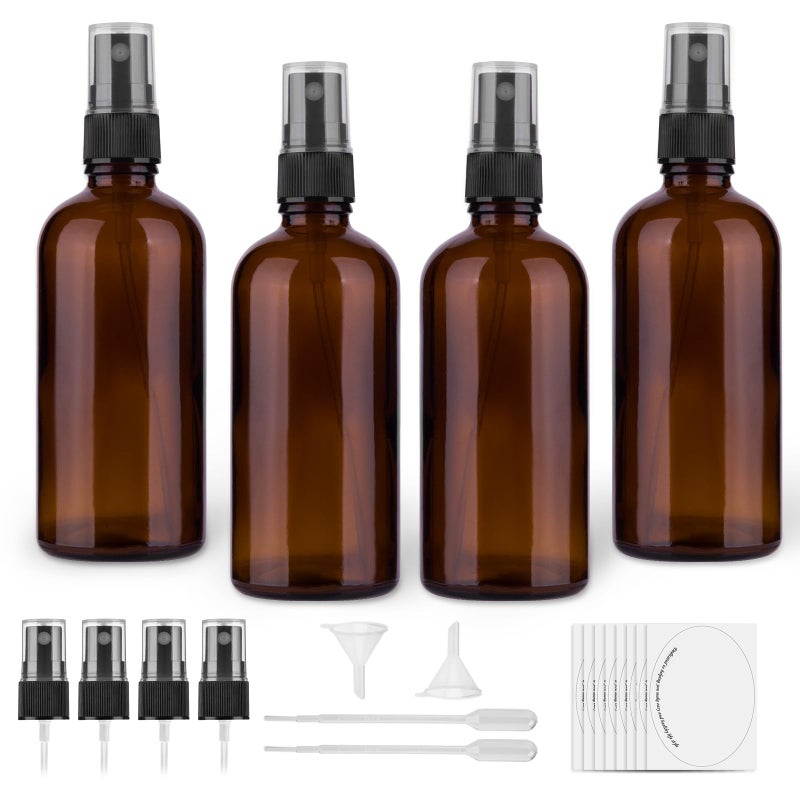 hmaimas Amber Glass Spray Bottles, 4 oz Small Spray Bottles Fine Mist, Set of 4 (Amber) - Image 1