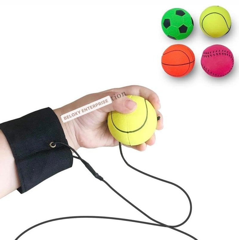 BELOXY Wrist Band Ball | String Ball | Yoyo Ball | Bouncy Rubber Return Ball | Birthday Party Gift for Children, Kids and Toddlers (String Ball 1) - Image 1