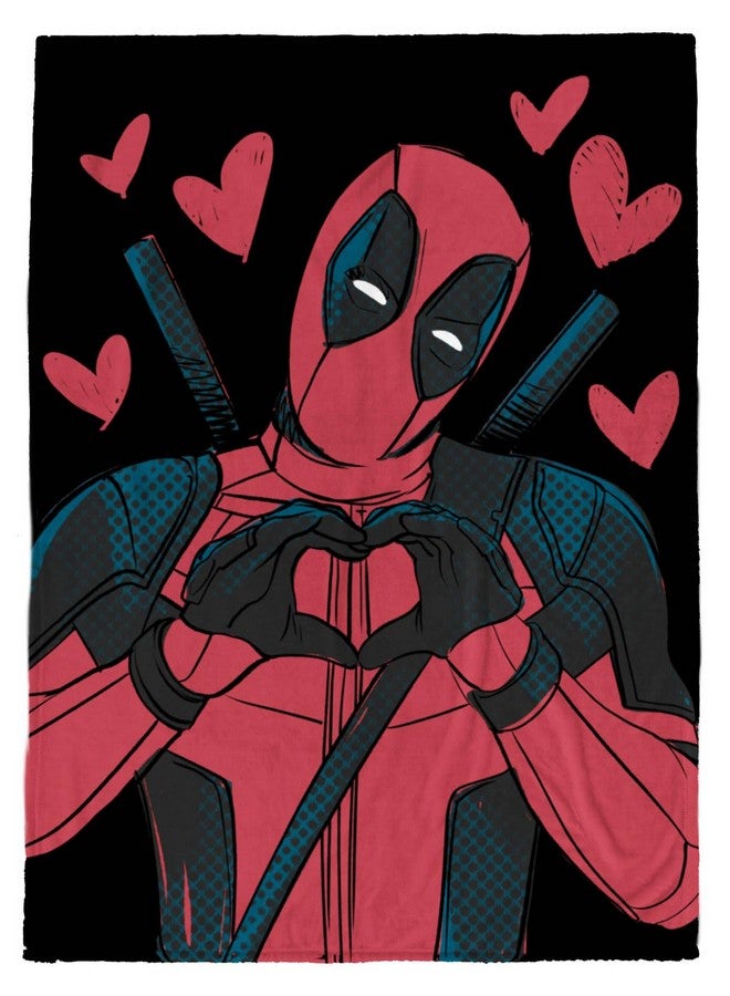 Jay Franco Jay Franco Marvel Deadpool Hearts Plush Throw Blanket - Measures 50 x 70 inches - Super Soft Lightweight Fleece Bedding (Red and Black)  - Image 1