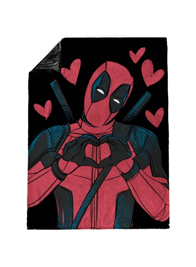 Jay Franco Jay Franco Marvel Deadpool Hearts Plush Throw Blanket - Measures 50 x 70 inches - Super Soft Lightweight Fleece Bedding (Red and Black)  - Image 3