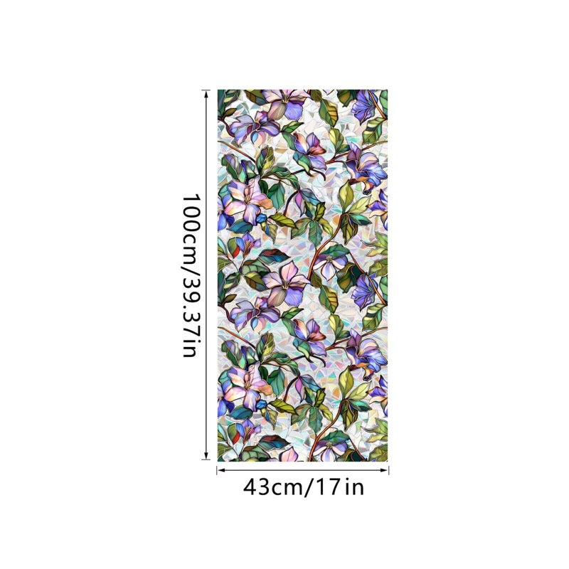Aomkmi Purple Flower Window Privacy Films, Stained Glass Rainbow Floral Window Sticker Decor, Sun Blocking Removable Static Cling Film for Bathroom Living Room Bedroom Sunroof, 17 x 39.37 Inch - Image 2