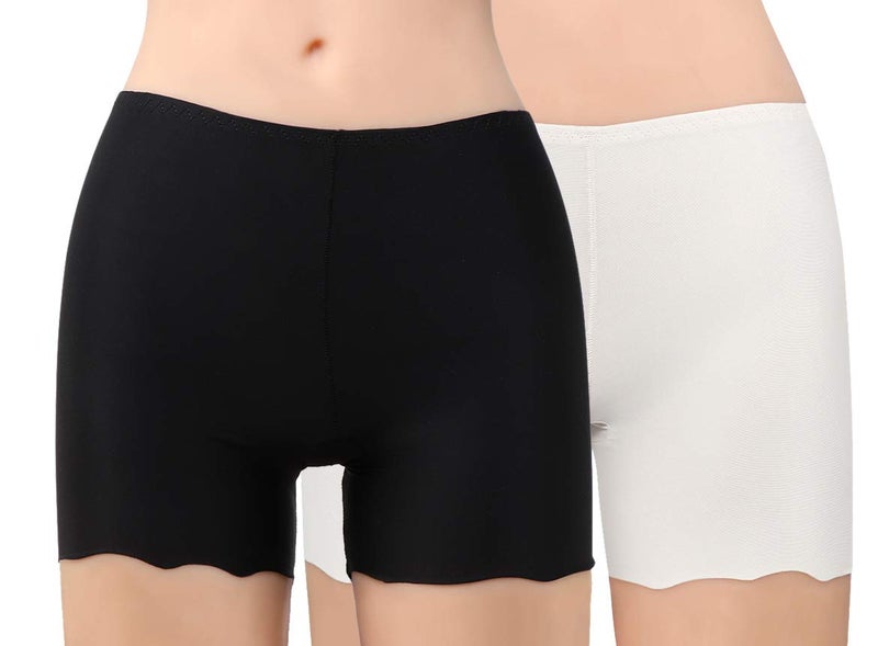 PLUMBURY Women's/Girl's Seamless Smooth Ice Silk Boyshort Panty/Cycling Shorts/Under Skirt Shorts,Free Size (Pack of 2), Black/White, Size M - Image 1