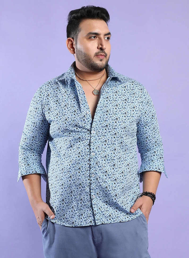 Instafab Plus Instafab Plus Men's Blue Micro Floral Shirt For Casual Wear | Spread Collar | Long Sleeve | Button Closure | Heavy Rayon Shirt Crafted With Comfort Fit For Everyday Wear