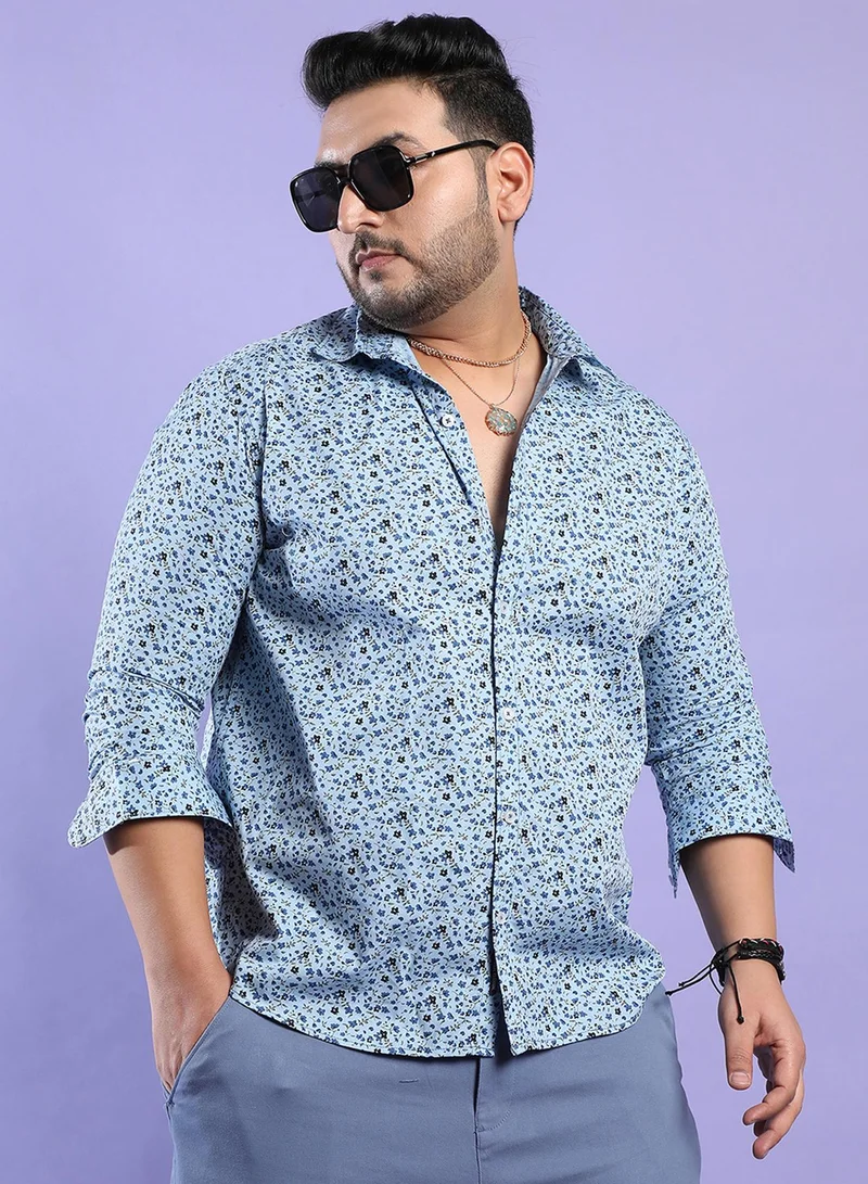 Instafab Plus Instafab Plus Men's Blue Micro Floral Shirt For Casual Wear | Spread Collar | Long Sleeve | Button Closure | Heavy Rayon Shirt Crafted With Comfort Fit For Everyday Wear