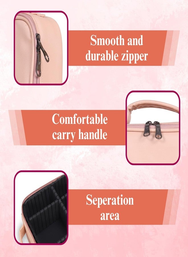 SHIMPLA Waterproof Makeup Bag with Adjustable Compartments | Cosmetic Organizer with Brush Holders | Travel-Friendly, Durable Beauty Case with Sturdy Zipper | Perfect for Home, Salon & On-The-Go - Peach - Image 3