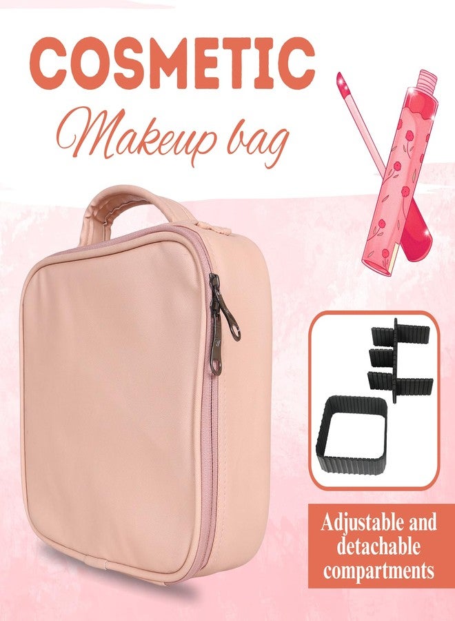 SHIMPLA Waterproof Makeup Bag with Adjustable Compartments | Cosmetic Organizer with Brush Holders | Travel-Friendly, Durable Beauty Case with Sturdy Zipper | Perfect for Home, Salon & On-The-Go - Peach - Image 2