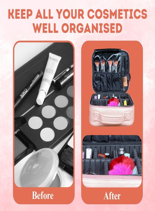 SHIMPLA Waterproof Makeup Bag with Adjustable Compartments | Cosmetic Organizer with Brush Holders | Travel-Friendly, Durable Beauty Case with Sturdy Zipper | Perfect for Home, Salon & On-The-Go - Peach - Image 4