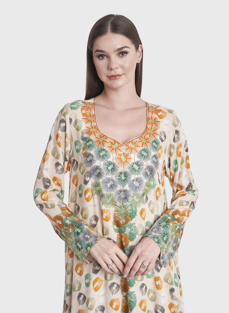 كشخة جلابية حرير مطبوعة بالزهور - Image 1