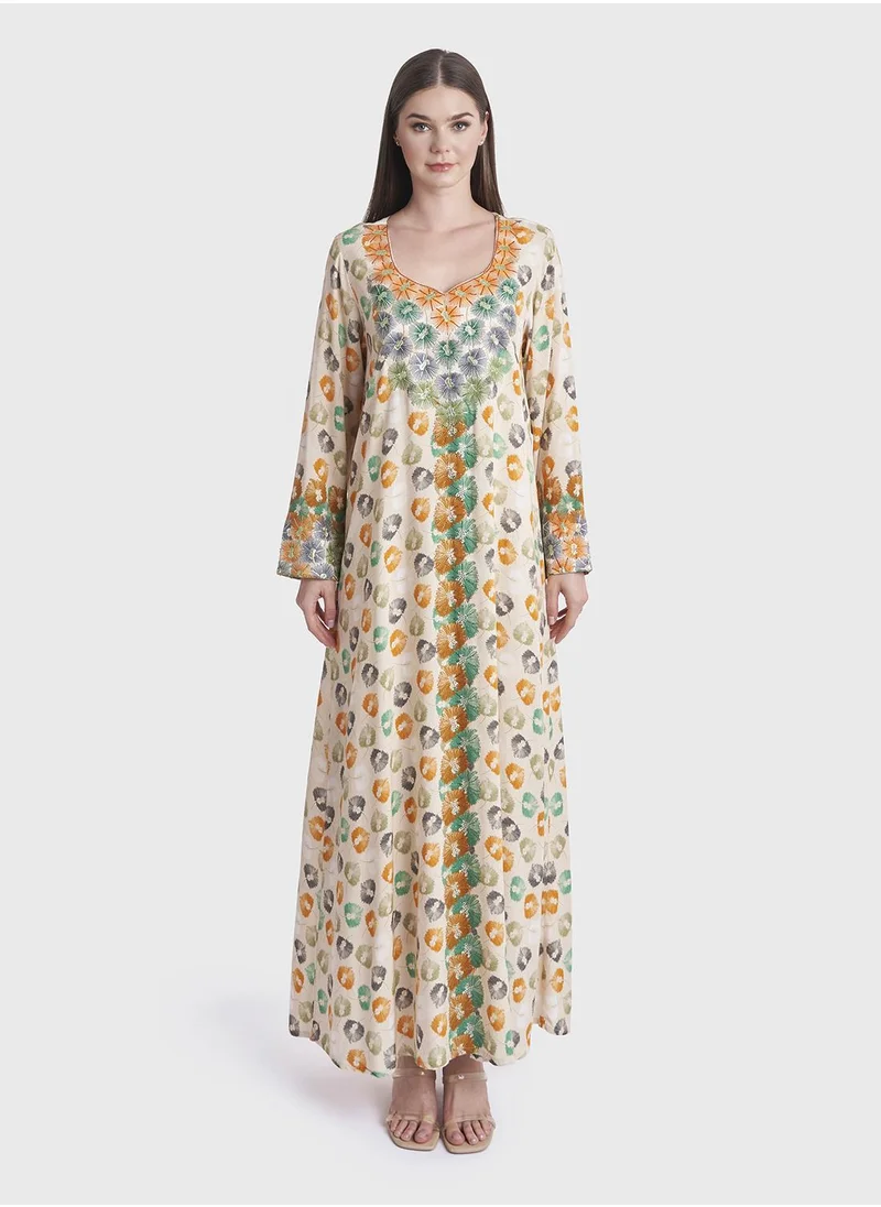 كشخة Floral Print Rayon Mukhawar Jalabiya