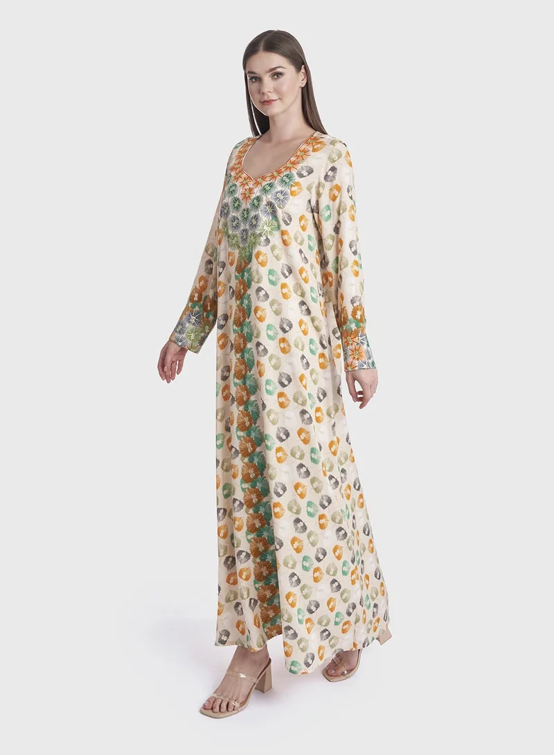 KASHKHA Floral Print Rayon Mukhawar Jalabiya