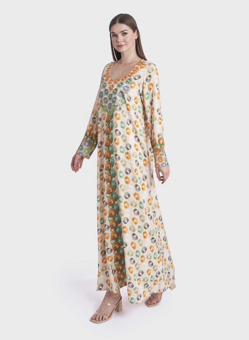 كشخة جلابية حرير مطبوعة بالزهور - Image 3