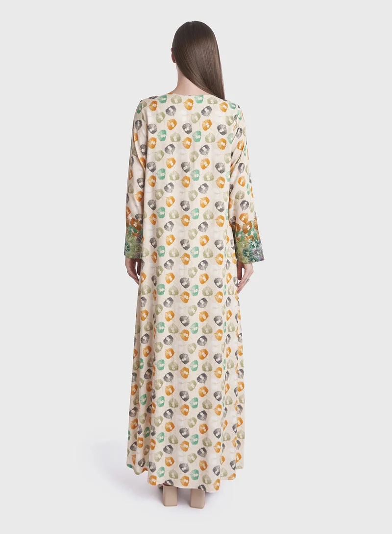 KASHKHA Floral Print Rayon Mukhawar Jalabiya