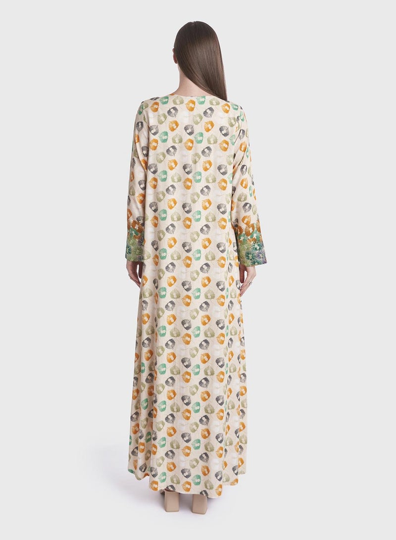 كشخة جلابية حرير مطبوعة بالزهور - Image 4