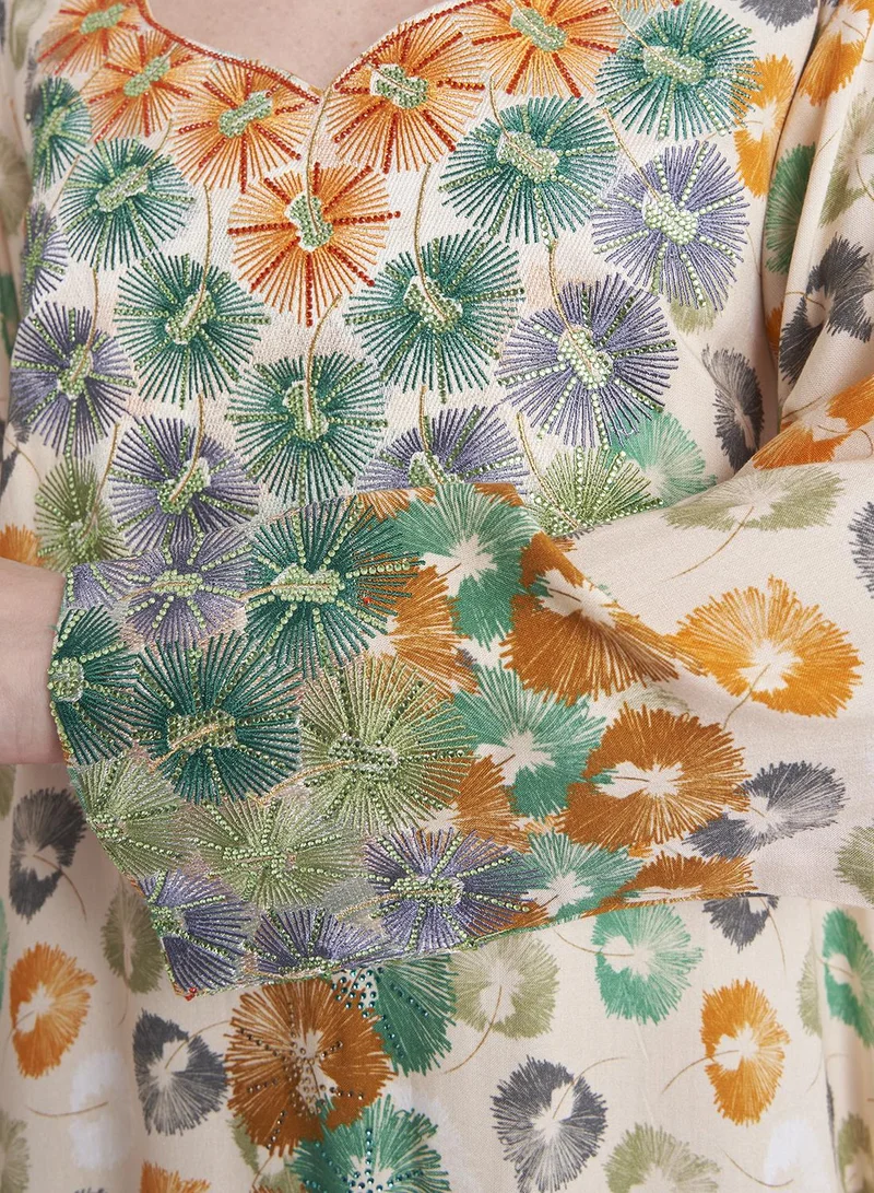 KASHKHA Floral Print Rayon Mukhawar Jalabiya