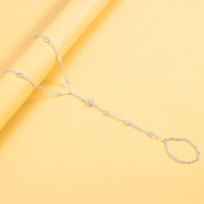 XSBODY Ring Hand Chain Bracelet Silver, Star non Tarnish Star Jewelry Trendy Dainty Bracelets Hand Chain Finger Ring Slave Bracelet for Women Wedding Cubic Zircon Stackable Accessories - Image 5