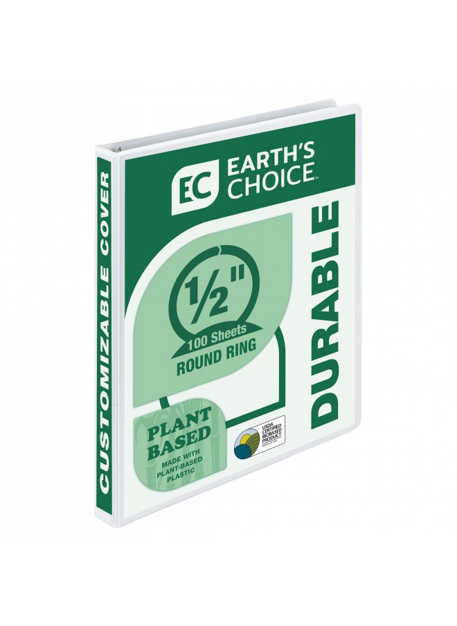 Samsill Samsill Earths Choice Biobased Durable 3 Ring View Binder, 0.5-Inch Round Ring, Up to 25% Plant Based Plastic, USDA Certified Biobased, White  - Image 1