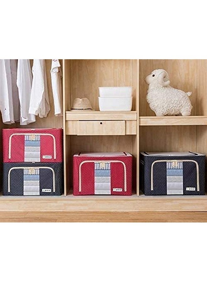 Raggle polycotton 3PCS Clothes Storage Organizer Bins, Foldable Storage Bins-Cloth Steel Frame Storage Box with Foldable Clear Window & Reinforced Handles 50 * 40 * 30CM (66l pack 3, Blue Dot) - Image 3