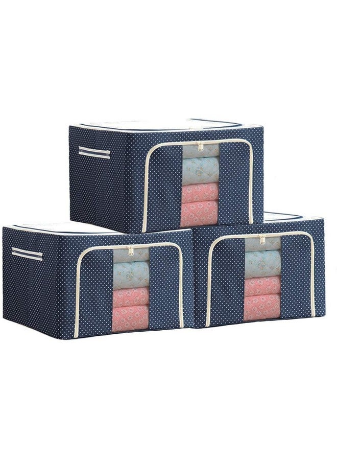 Raggle polycotton 3PCS Clothes Storage Organizer Bins, Foldable Storage Bins-Cloth Steel Frame Storage Box with Foldable Clear Window & Reinforced Handles 50 * 40 * 30CM (66l pack 3, Blue Dot) - Image 1