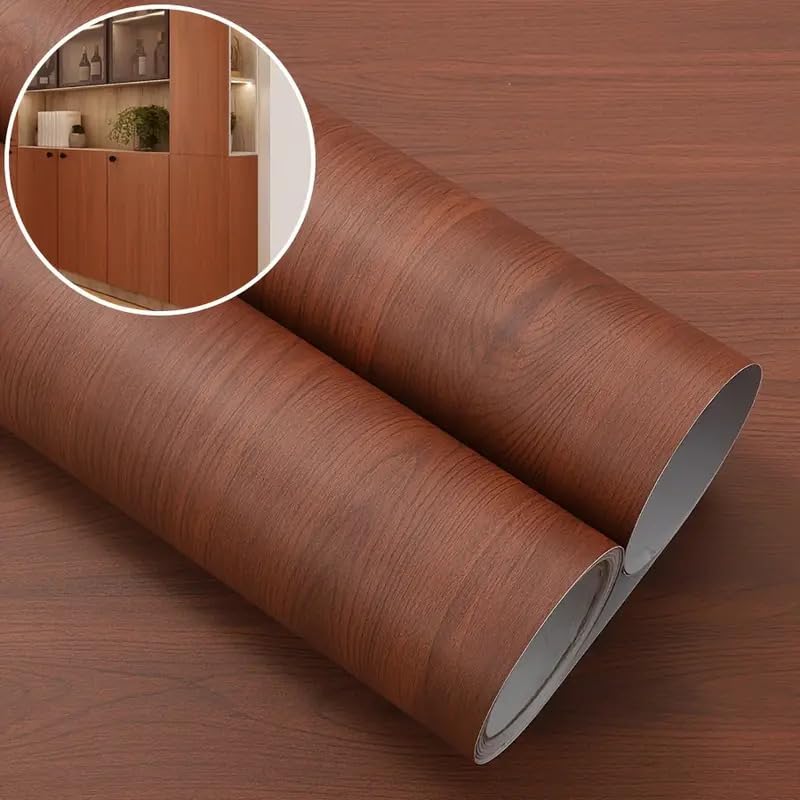 HOMSUN Wood Grain Contact Paper Self Adhesive Wallpaper Peel and Stick Vinyl Wall Paper Room Decor Wall Sticker (Populus Mahogany, 12" x 48" Inch) - Image 1