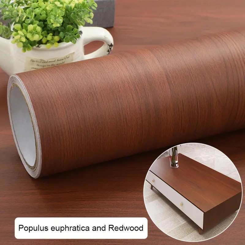 HOMSUN Wood Grain Contact Paper Self Adhesive Wallpaper Peel and Stick Vinyl Wall Paper Room Decor Wall Sticker (Populus Mahogany, 12" x 48" Inch) - Image 5
