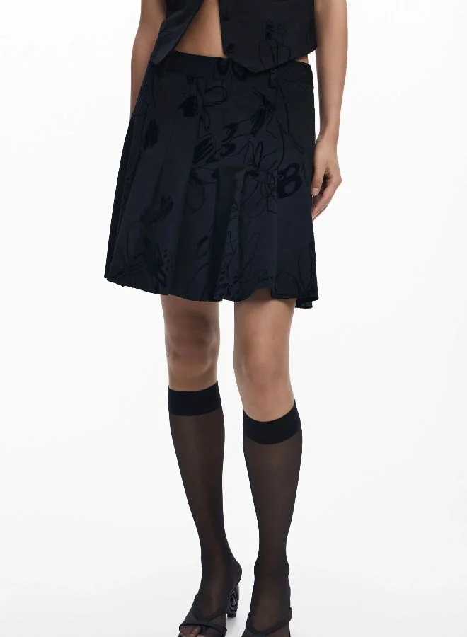 DESIGUAL Flocked Pleated Mini Skirt