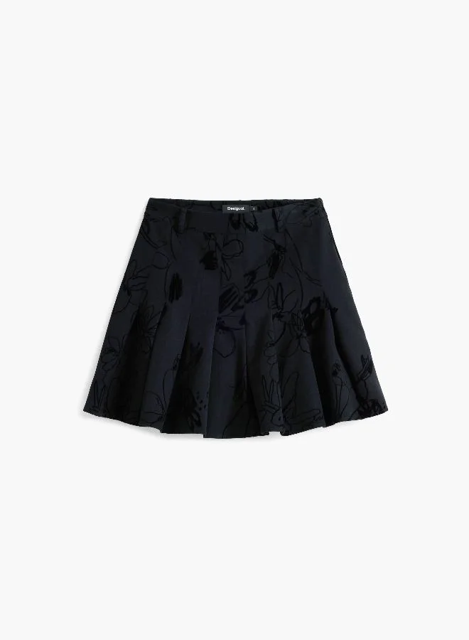 Desigual Black Flocked Pleated Mini Skirt for Women | Best Price UAE