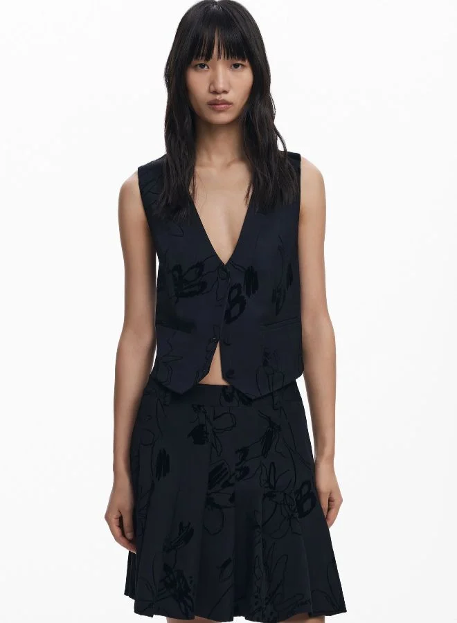 Desigual Black Flocked Pleated Mini Skirt for Women | Best Price UAE