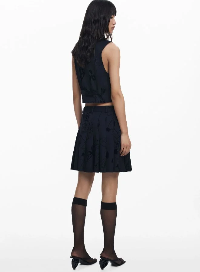 Desigual Black Flocked Pleated Mini Skirt for Women | Best Price UAE