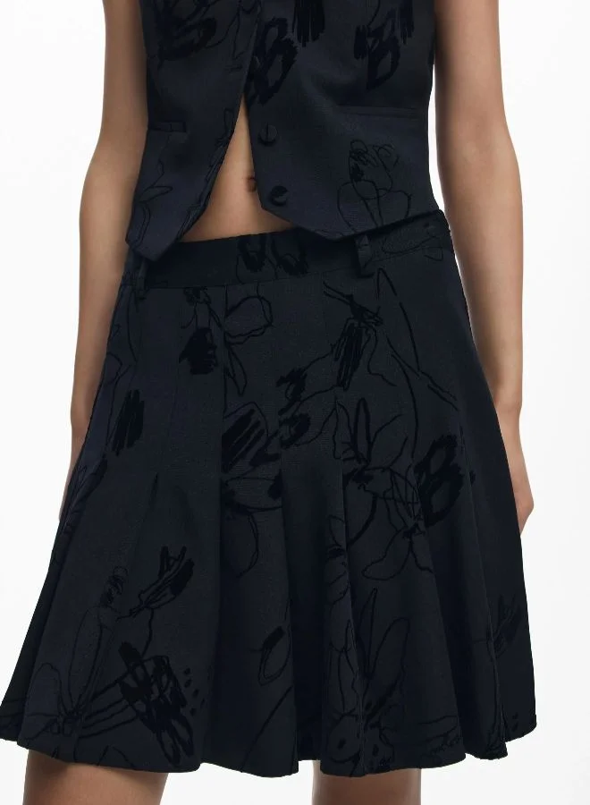 Desigual Black Flocked Pleated Mini Skirt for Women | Best Price UAE