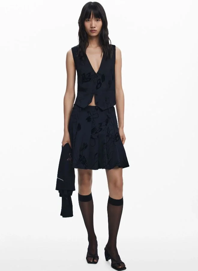 DESIGUAL Flocked Pleated Mini Skirt