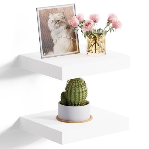 QsQueen Floating Shelves for Wall – Solid Wood Square Design Wall Shelf with Hidden Brackets, Space Saving Storage & Decorative Display Shelf for Bathroom, Bedroom, Living Room & Kitchen - Image 1