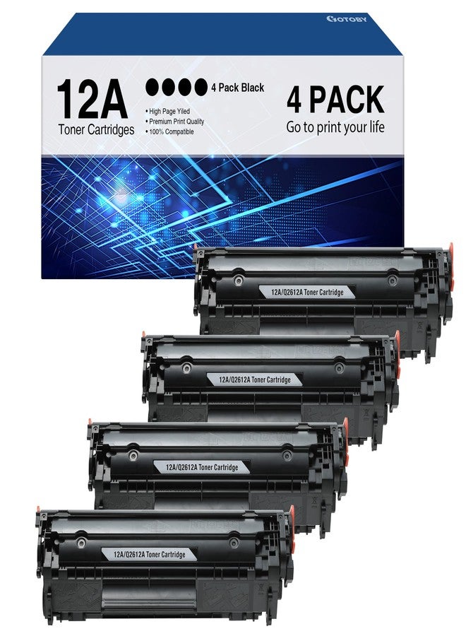 خرطوشة حبر GOTOBY 12A بديلة لخرطوشة HP 12A Q2612A متوافقة مع طابعات Laserjet 1020 و1022 و1012 و1018 و1022N و3015 و3030 و3020 و3050 و3052 و3055 وM1005 وM1319F (أسود، عبوة من 4 قطع) - Image 1