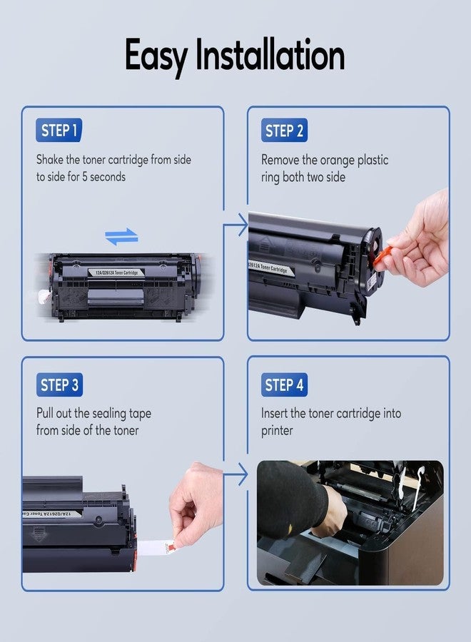 خرطوشة حبر GOTOBY 12A بديلة لخرطوشة HP 12A Q2612A متوافقة مع طابعات Laserjet 1020 و1022 و1012 و1018 و1022N و3015 و3030 و3020 و3050 و3052 و3055 وM1005 وM1319F (أسود، عبوة من 4 قطع) - Image 3