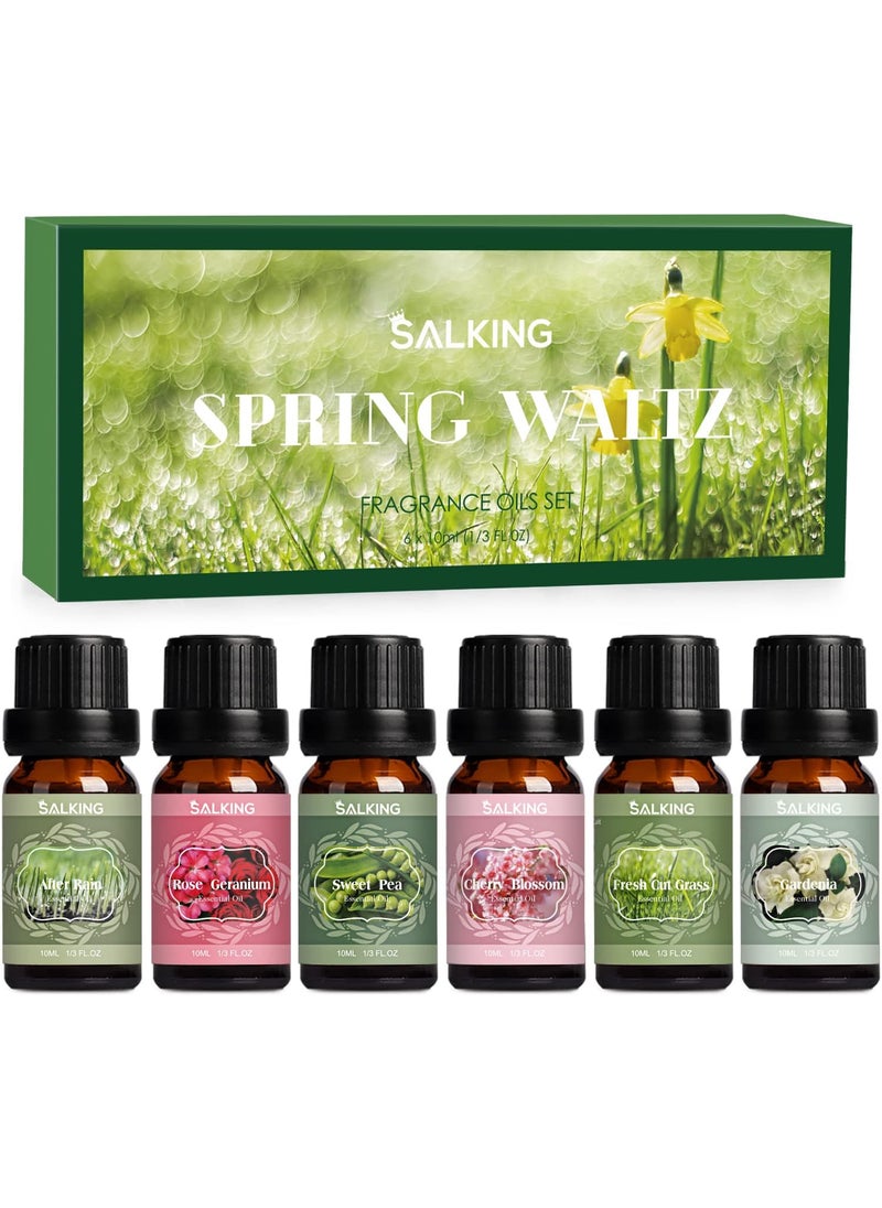 salking SALKING Spring Fragrance Oils Set, Premium Essential Oils Gift Set for Diffuser, Scented Oil for Soap & Candle Making - After Rain, Fresh Cut Grass, Sweet Pea, Rose Geranium, Cherry Blossom, Gardenia 