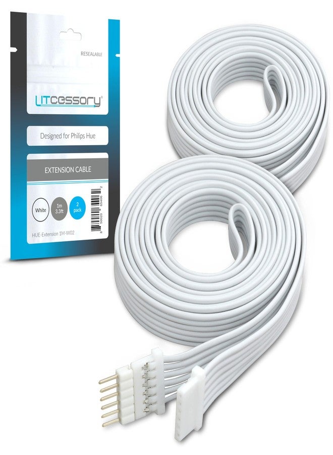 Litcessory Extension Cable for Philips Hue/Solo Lightstrip (3.3ft, 2 Pack, White - Micro 6-PIN V4 / Solo Lightstrip) - Image 1
