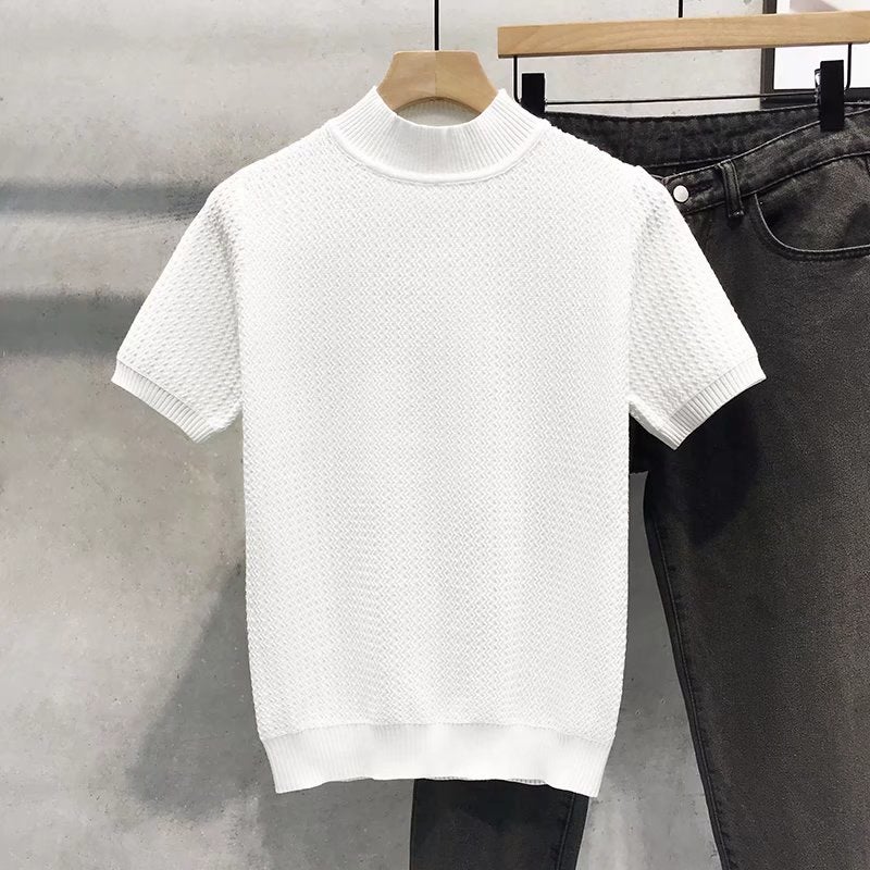 Korean Style Trendy Men'S Short-Sleeve Inner Wear Half-Turtleneck Sweater Slim-Fit Stretchy Half-Sleeve T-Shirt Slimming - Image 1