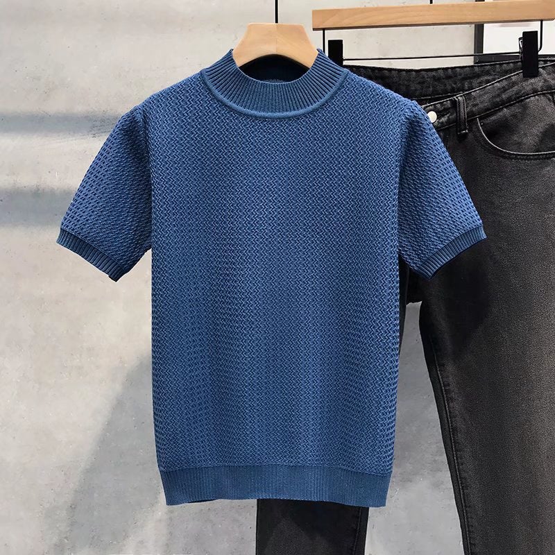 Korean Style Trendy Men'S Short-Sleeve Inner Wear Half-Turtleneck Sweater Slim-Fit Stretchy Half-Sleeve T-Shirt Slimming - Image 4