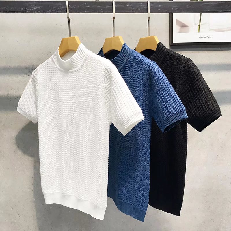 Korean Style Trendy Men'S Short-Sleeve Inner Wear Half-Turtleneck Sweater Slim-Fit Stretchy Half-Sleeve T-Shirt Slimming - Image 2