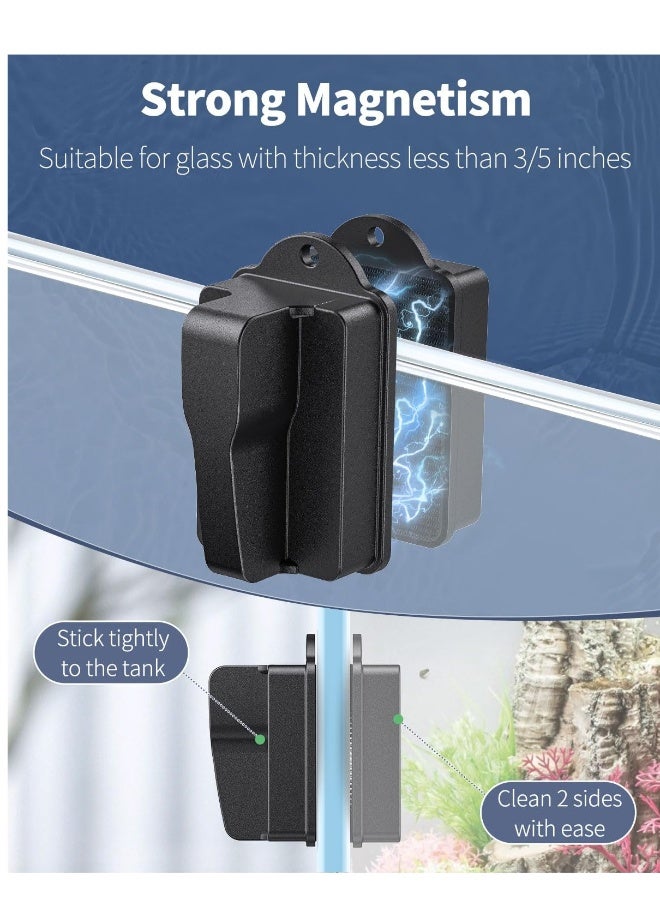 Aquarium Magnet Glass Cleaner, Fish Tank Magnet Brush Alage Scraper, Double-sided Cleaning, Strong Magnetism, Practical Retrieving Rope, for 3/5 Inch Thick Glass (Not for Acrylic  Plastic Tanks) - Image 2