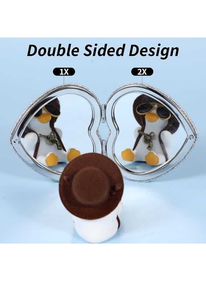 Compact Folding Mirror Heart Shaped Magnifying Mini Vanity Mirror Portable Travel Makeup Tools for Purse Double-Sided Cute Glitter Cosmetic ccessories - Image 5