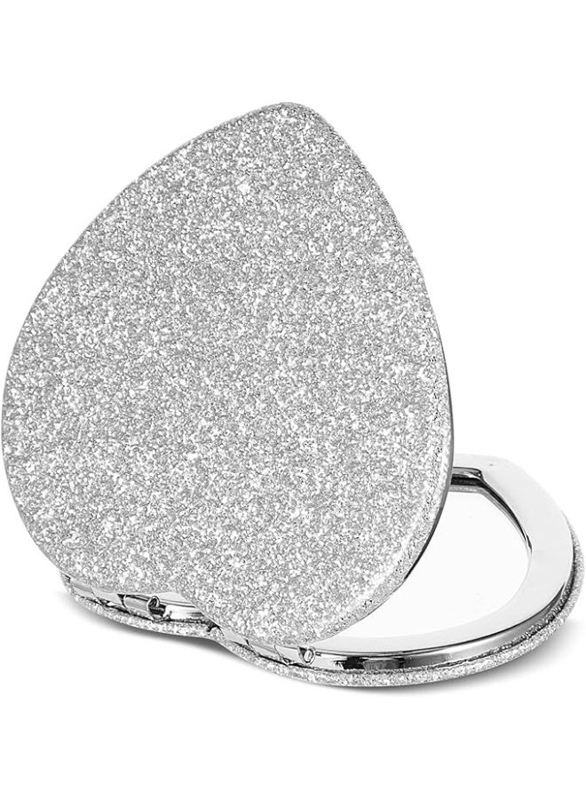 Compact Folding Mirror Heart Shaped Magnifying Mini Vanity Mirror Portable Travel Makeup Tools for Purse Double-Sided Cute Glitter Cosmetic ccessories - Image 3